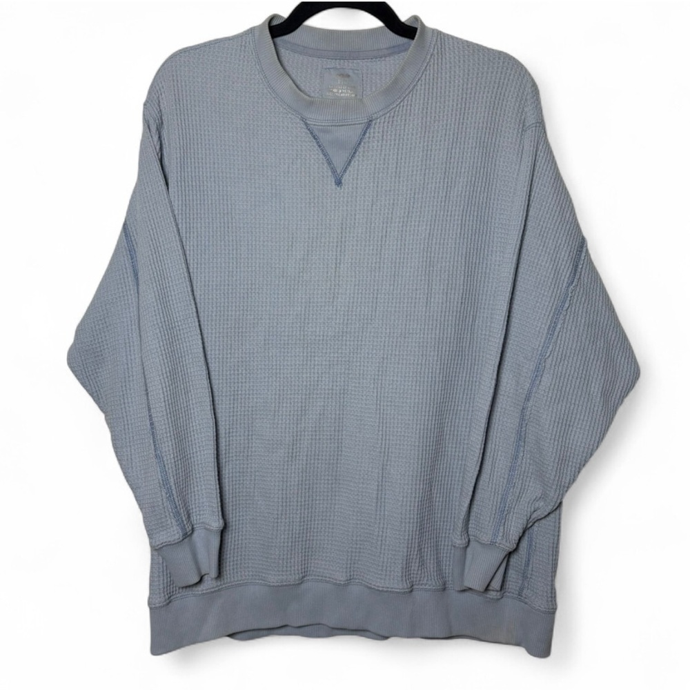 Aerie Oversized Waffle Knit Sweatshirt Slate Blue Large Cozy Lounge Top